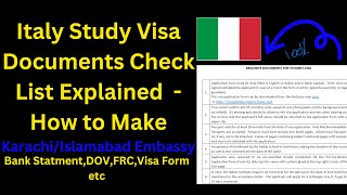 Italy Study Visa Documents Checklist Explained one by one  Karachi amp Islamabad Embassy Guide [upl. by Melessa823]