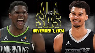 Minnesota Timberwolves vs San Antonio Spurs Full Game Highlights  November 2 2024 NBA Season [upl. by Goddord]