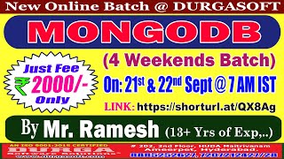 MongoDB 4 Weekends Batch Online Training  DURGASOFT [upl. by Harwilll45]