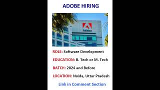 Adobe Hiring  freshers  experience  Software Development JobUpdatesFE [upl. by Idner188]