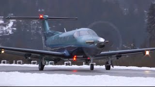 Pilatus PC12 CloseUp Winter Taxi and Takeoff [upl. by Erreip]