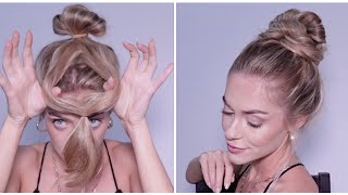 VIRAL TIKTOK MESSY BUN HACK  HAIR TUTORIAL FOR LONG MEDIUM HAIR LENGTH [upl. by Wichman]