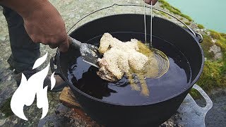 Frittiertes RoadkillBierHuhn mit Whiskey Zwiebeln outdoor gegrillt 🔥🔥🔥 [upl. by Carline]