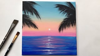 Acrylic Painting for Beginners on Canvas  Calm Sunset  Acrylic Painting Easy Step by Step [upl. by Laks]