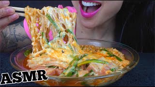 ASMR CHEESY SPICY NOODLES  ENOKI MUSHROOMS  SPAM COOKING EATING SOUNDS NO TALKING  SASASMR [upl. by Adnertal]