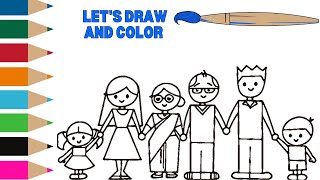 Learn to Draw a JOINT FAMILY  Grandparents❤️ parents Children  cute and Very Easy Family👪 Drawing [upl. by Archaimbaud]