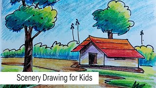 How to Make Scenery Drawing for Kids Drawing [upl. by Semaj]