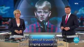 Boy soprano Aksel Rykkvin 12y in NRK evening news English subs [upl. by Newcomer213]