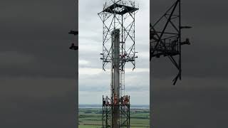 Demolition of a 400ft flare stack steeplejack uk construction chimney work life industrial [upl. by Airogerg]