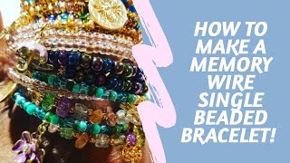 How to make a memory wire single beaded charm bracelet Jewelry Making tutorial December 2020 [upl. by Trudi]