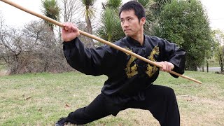 Shaolin Kung Fu Wushu Basic Staff Training for Beginners [upl. by Ellac804]