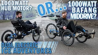 ICE Adventure Trikes with 1000W Hub Motor amp 1000W Bafang Middrive  Full Suspension Recumbent Trikes [upl. by Westfahl464]