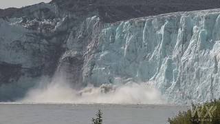 Glacier Calving montage from Childs Glacier in Alaska August 2019 Ground and drone shots 4k [upl. by Aihtekal]