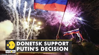 Donetsk residents celebrate recognition wave Russian flags  Latest World English News  WION [upl. by Camila971]