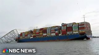 First closeup look at container ship that crashed into bridge [upl. by Nomyad524]