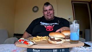 Tasty 🙂 Delicious Greek Dinner🍔 Burgers🍟Fries🥤Beer and Kinder Bueno ASMR ENJOY Talking 😊 [upl. by Einaled]