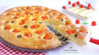 FOCACCIA FACILE SOFFICISSIMA FARCITA E SENZA IMPASTO  LIEVITAZIONE PERFETTA RICETTA SEMPLICE [upl. by Aerdnas]