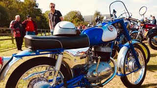 PATHFINDER CAFE Motorcycles JAMES Triumph BSA Honda ARIEL Norton Classic Bikes at BLACKBUSHE Airport [upl. by Wally]