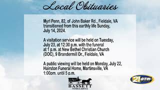 Obits for July 22 2024 [upl. by Ecenahs581]