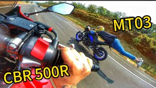 CBR 500R REMAP vs MT03 PREPARADA [upl. by Annauqal]