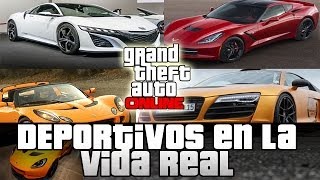 GTA V Online  Los Deportivos en la Vida Real  Jester 9F Coquette Lotus y mas [upl. by Gnel772]