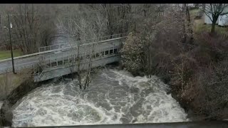 Yantic River reaches major flood stage and overflows into parking lots [upl. by Sharpe]