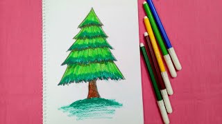 Christmas tree drawing🎄Easy tree drawing [upl. by Anilehcim]