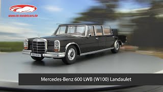 ckmodelcarsvideo MercedesBenz 600 LWB W100 Landaulet Baujahr 1964 schwarz 118 KKScale [upl. by Wendalyn]