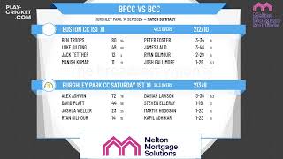 Burghley Park CC Saturday 1st XI v Boston CC 1st XI [upl. by Eecal]