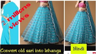 DiyConvert Old Sari Into LehangaLehanga in just 10 min Hindi [upl. by Alida]