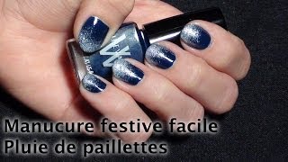 Tutoriel manucure festive facile  Pluie de paillettes et cobalt [upl. by Aihseuqal319]