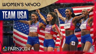 US 4x400m relay team DOMINATES for gold medal in closing statement  Paris Olympics [upl. by Arimat]