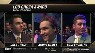 Andre Szmyt wins the 2018 Lou Groza Award [upl. by Lekim823]