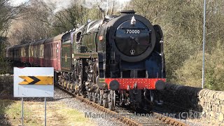 4K Steam BR Standard Class 7 70000 Britannia At Rawtenstall On The 24032024 [upl. by Bhayani]