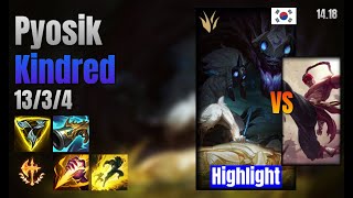 Pyosik Jungle Kindred vs Lee Sin lol KR solo rank Highlight 1418 [upl. by Airemaj890]