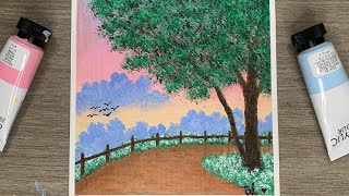 Sunset Painting  Acrylic Painting Sunset Scenery  Acrylic Painting for Beginners art video [upl. by Aicul339]