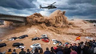 quotDevastating Floods in Spain  Cities Underwater and Everything Swept Away [upl. by Leumek]