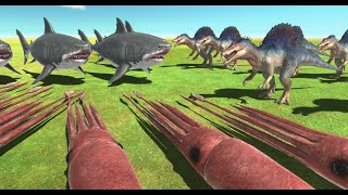 Megalodon Shark Bites Colossal Squid Spinosaurus Run Dinosaurs Watch Animal Revolt Battle Simulator [upl. by Nobile]