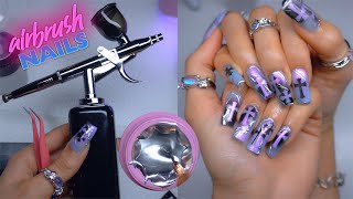 Airbrush Nails DIY Easy for Beginners  New Enail Silver Gel  DiChromatic Cross Soft Gel Nails Art [upl. by Garrott]