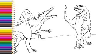 How to Draw Dinosaurs  Spinosaurus vs Giganotosaurus  Drawing for Kids [upl. by Tnarud]