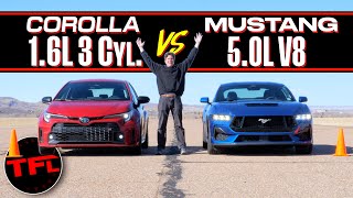 Tiny Turbo vs Massive V8 The GR Corolla Takes On The New Ford Mustang GT in a Drag Race [upl. by Blunk485]