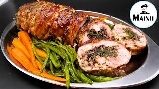 Kaninchen Rollbraten gefüllt aus einem GANZEN Kaninchen  Rezept [upl. by Onivag61]