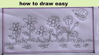 how to draw flower garden easyflower garden drawing [upl. by Neellek]