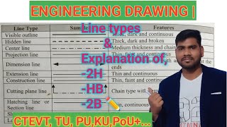 LINE TYPES DIFFERENT TYPES OF LINES USED IN ENGINEERING DRAWINGEXPLANATION OF 2H HB amp 2B PENCILS [upl. by Nairod]