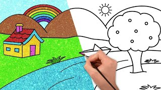 🏞️✏️How to Draw Scenery Drawing for Kids🌄  STEP BY STEP Easy Drawing and Coloring for Kids [upl. by Leirad979]