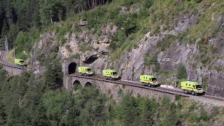 Parade neue RhB Interventionsfahrzeuge auf Landwasserviadukt [upl. by Tiffany]