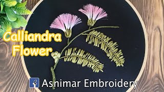 Ribbon Embroidery Design  Calliandra Flower [upl. by Anialed]