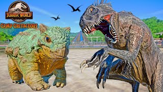 Camp Cretaceous Dinosaurs Fight Scorpius REX vs BUMPY Toro IREX Blue Ceratosaurus TREX [upl. by Eilyw]