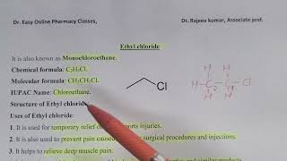 ethyl chloride structure uses iupac namechloroethanechemistry pharmacy organicchemistry tre [upl. by Alurta]