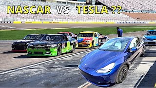 What Is Faster  A Tesla Or A Nascar Racecar Gas Vs Electric Car [upl. by Talie713]